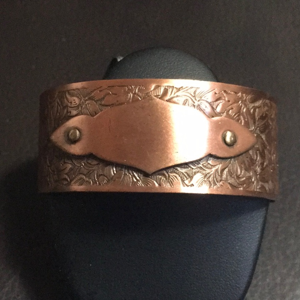 Solid Copper Gorgeous Leaf And Floral Stamped Cuf… - image 1